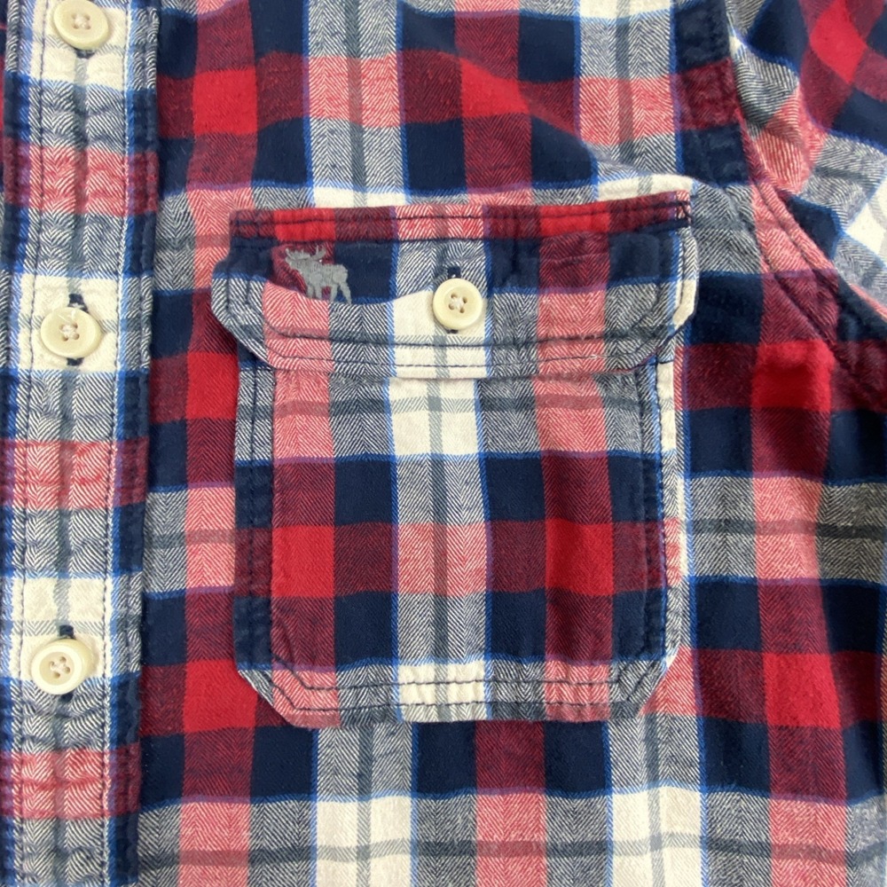 Abercrombie & Fitch A&F Mens XXL Flannel Plaid Muscle Fit Long Sleeve Moose Red - Picture 4 of 13